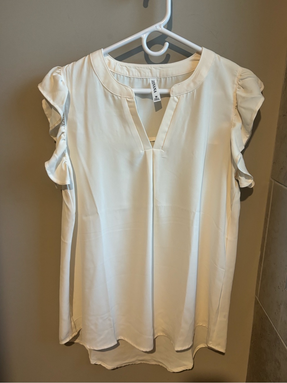 Zenana Outfitters Cream Ruffle Sleeve Split-Neck Blouse